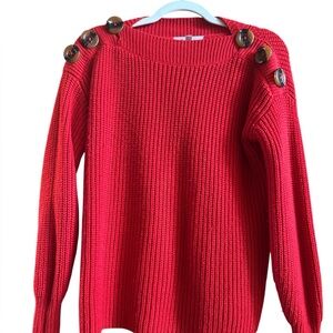 Philosophy Women’s Red Knit Sweater Extra Small Boat Neck Dolman Sleeves Buttons